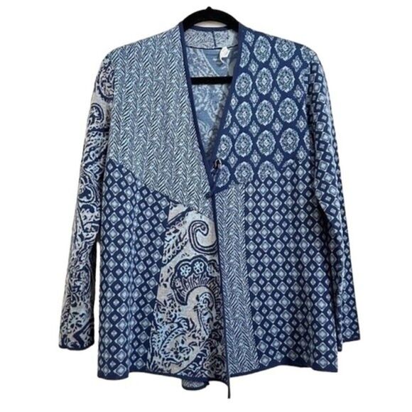 J.JILL BOHO MULTI PRINT LONG‎ SLEEVE COTTON BLUE CARDIGAN XS - Picture 1 of 13